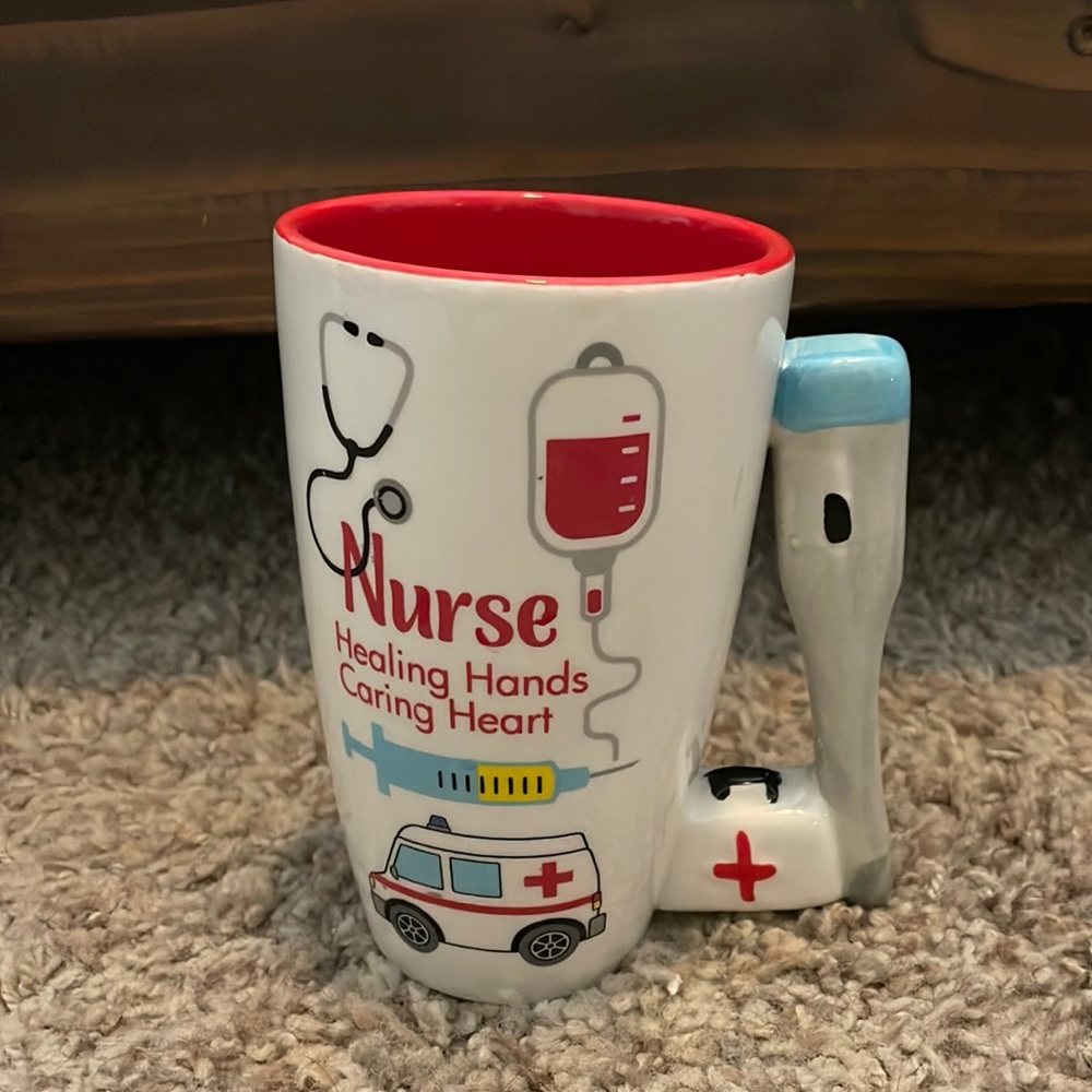 LTD Commodities Nurse "Healing Hands Caring Hearts" Mug 6" Tall White,Red, Blue